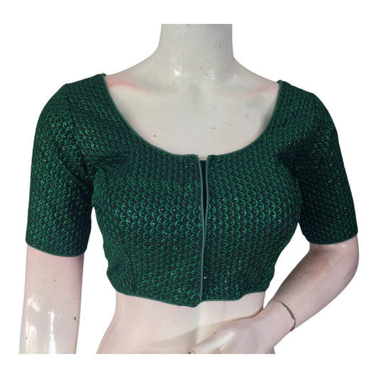 Emerald Green Semi Silk Blouse | Indian Designer Blouse