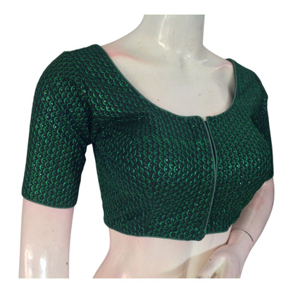 Emerald Green Semi Silk Blouse | Indian Designer Blouse