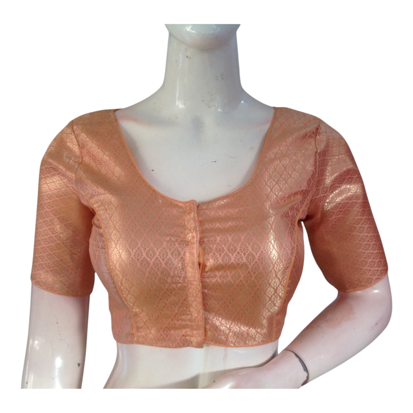 Versatile Peach Color Brocade Silk Ready made Saree Blouse
