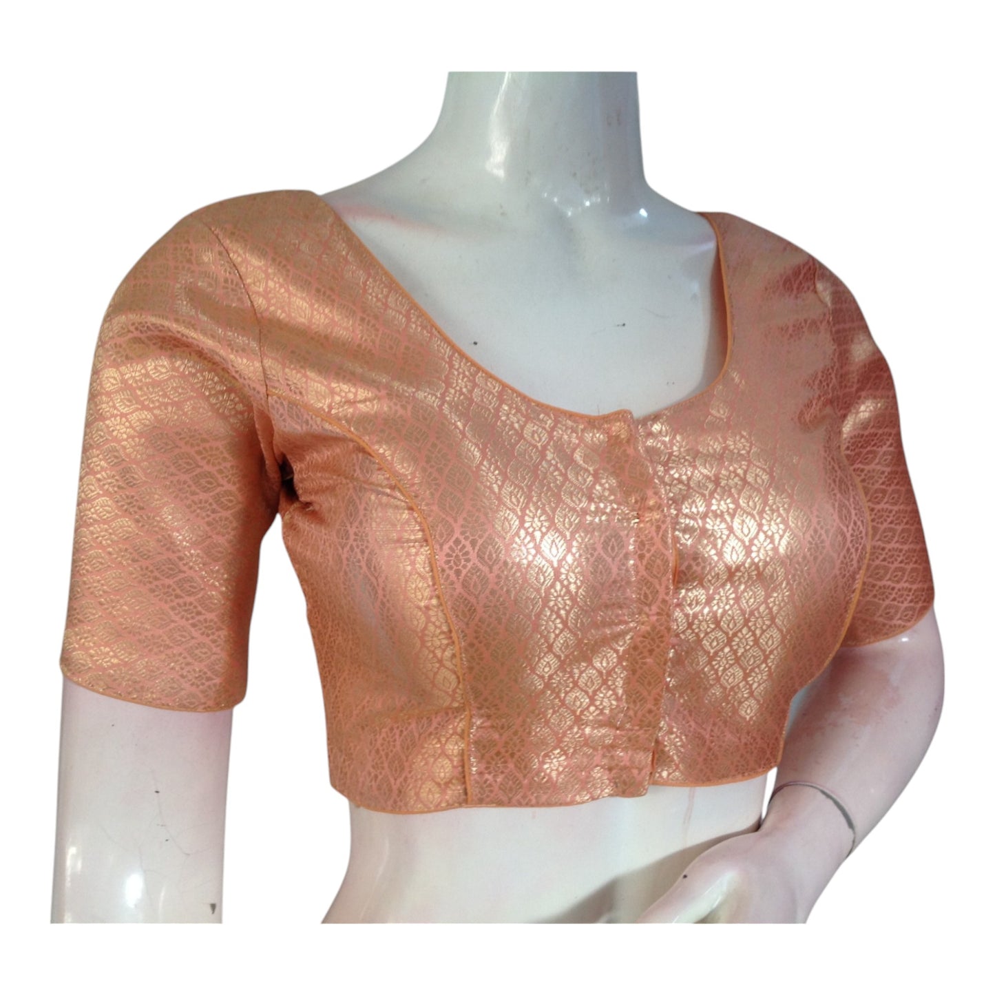 Versatile Peach Color Brocade Silk Ready made Saree Blouse