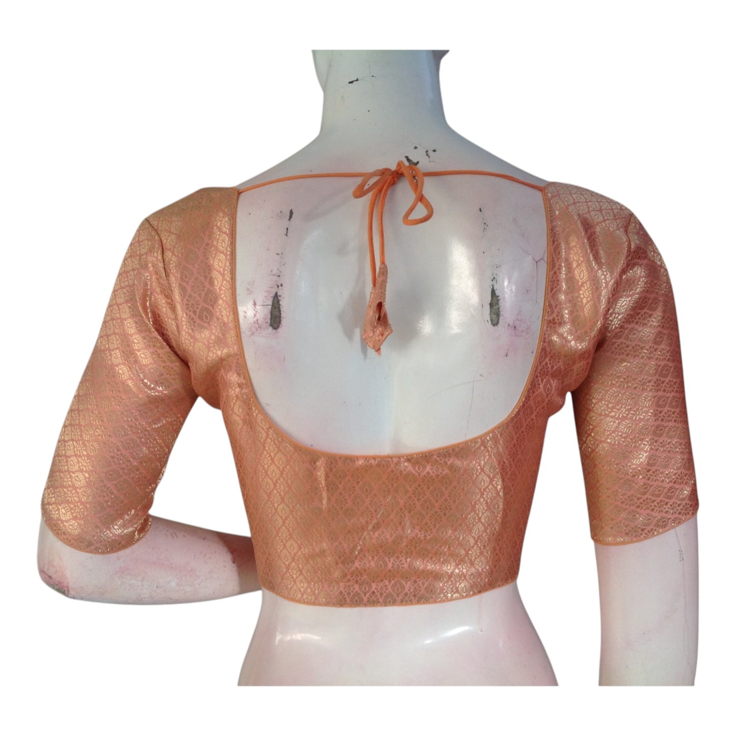 Versatile Peach Color Brocade Silk Ready made Saree Blouse