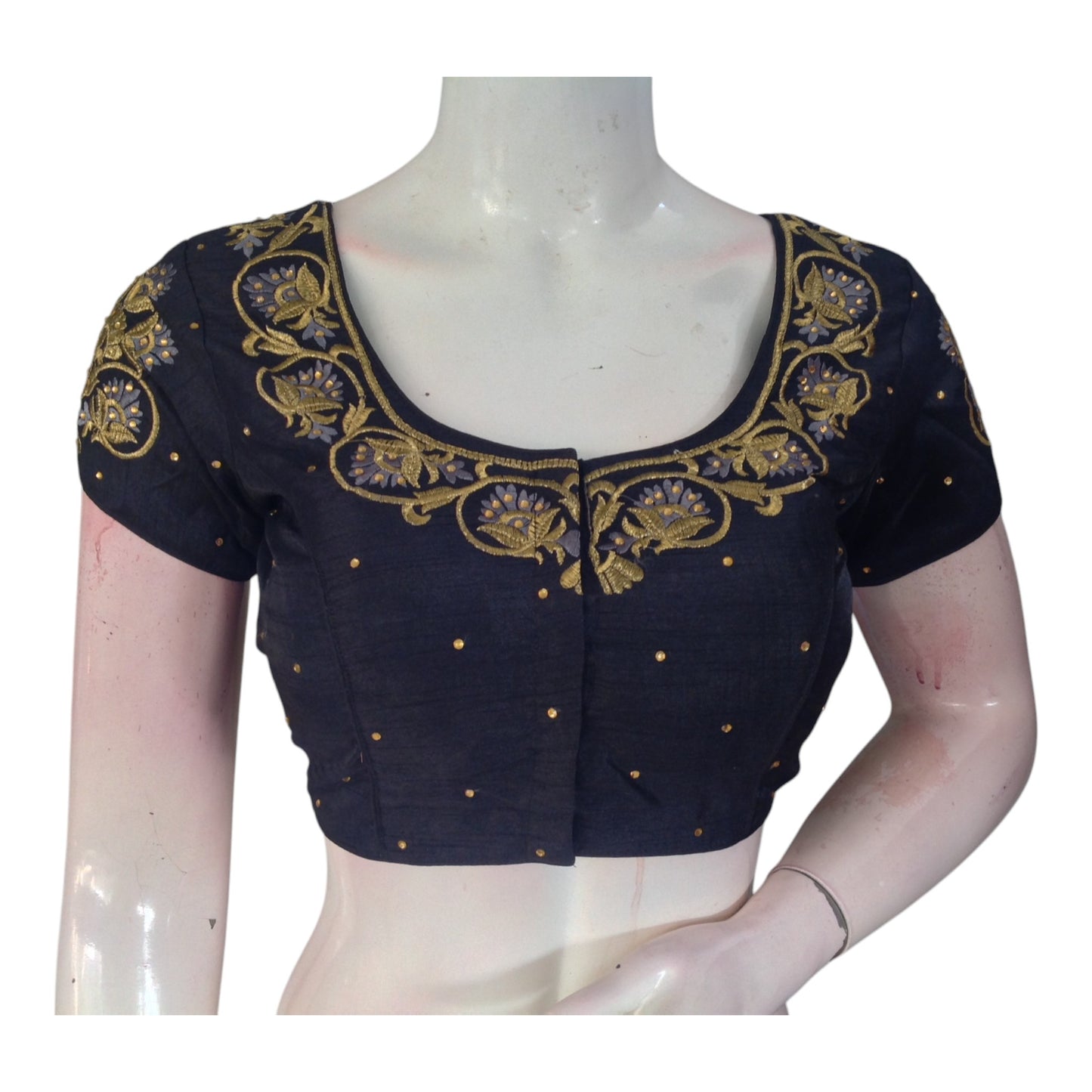 Party wear Black Color Semi-Silk Designer Embroidery Ready made Blouse