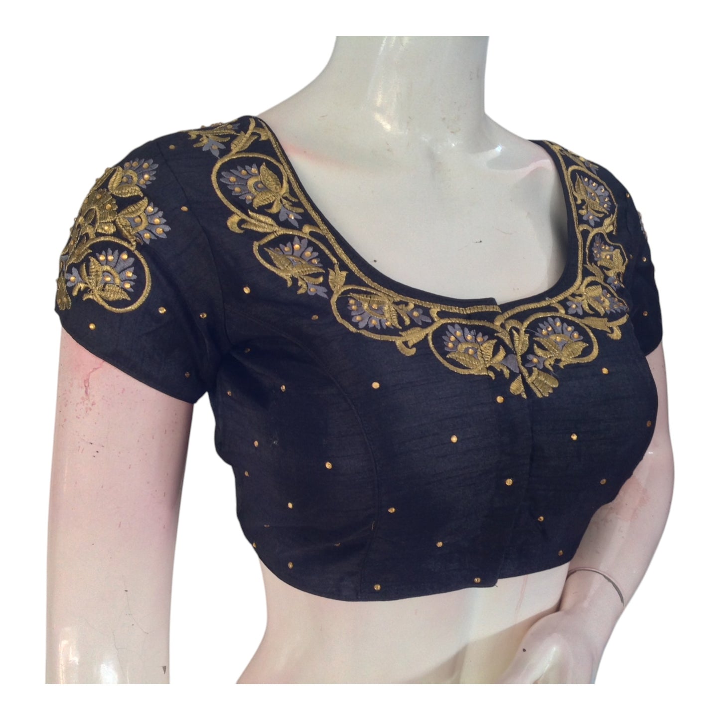 Party wear Black Color Semi-Silk Designer Embroidery Ready made Blouse