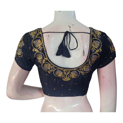 Party wear Black Color Semi-Silk Designer Embroidery Ready made Blouse