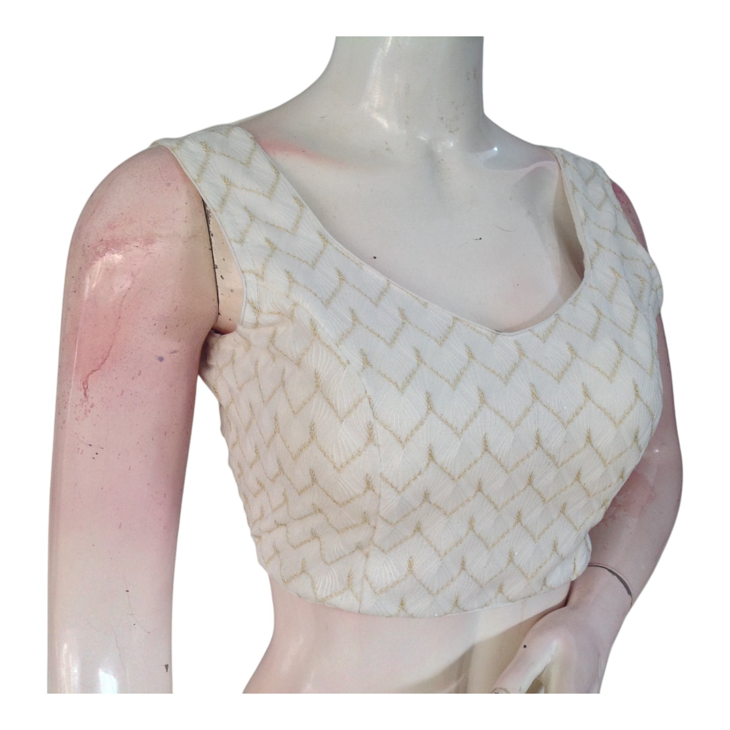 Off-White Color Georgette Designer Party Blouse - Elegant Embellished Top