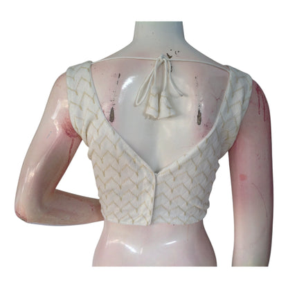 Off-White Color Georgette Designer Party Blouse - Elegant Embellished Top