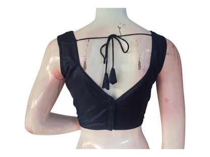 Sleek Black Lycra Partywear Readymade  Blouse | Imported Designer Top