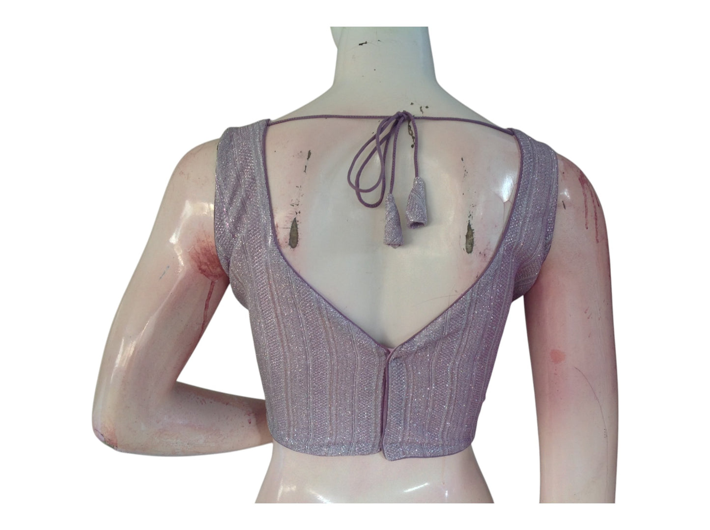 Soft Lavender Color Sequin Blouse: Couture Designer Trendy Saree Top
