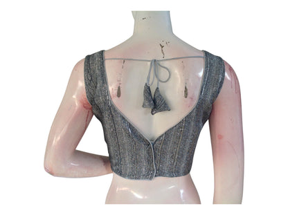 Charcoal Grey Color Sequin Ready made Blouse | Statement Designer Wear