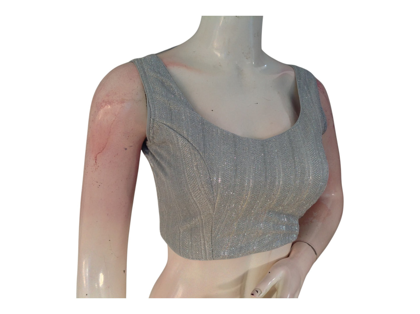 Grayish Silver Sequin Ready made Saree Blouse - A Touch of Glamour