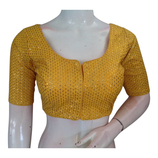 Yellow Color Semi Silk Designer Saree Blouse for Weddings & Festivals