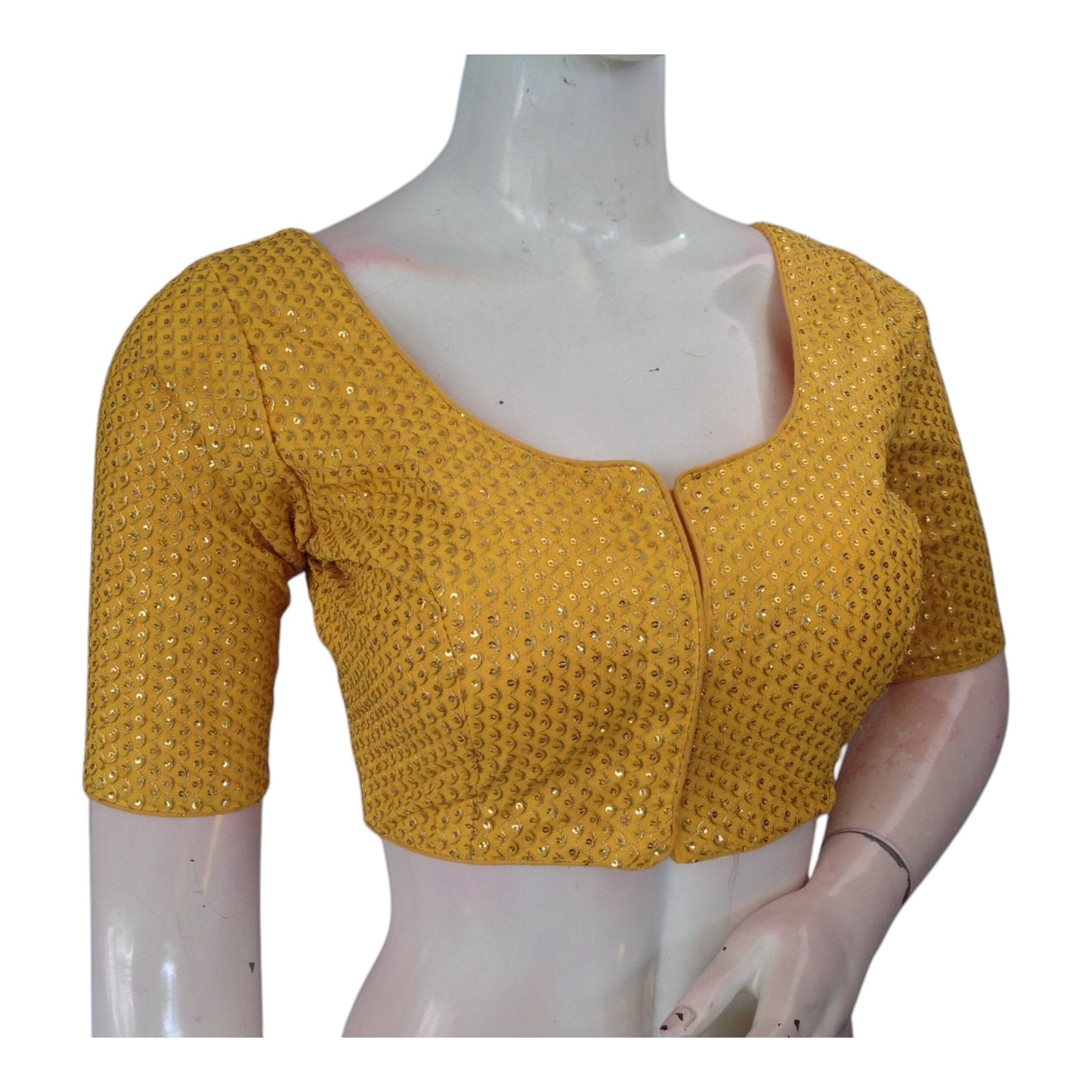 Yellow Color Semi Silk Designer Saree Blouse for Weddings & Festivals