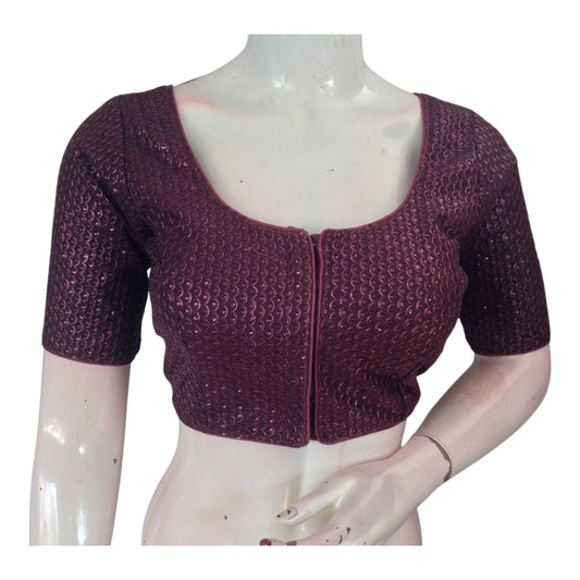  Elegant Dark Wine Color Semi Silk Designer Saree Readymade Blouse 