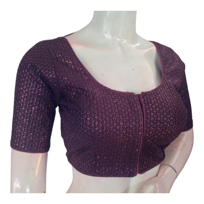 Elegant Dark Wine Color Semi Silk Designer Saree Readymade Blouse