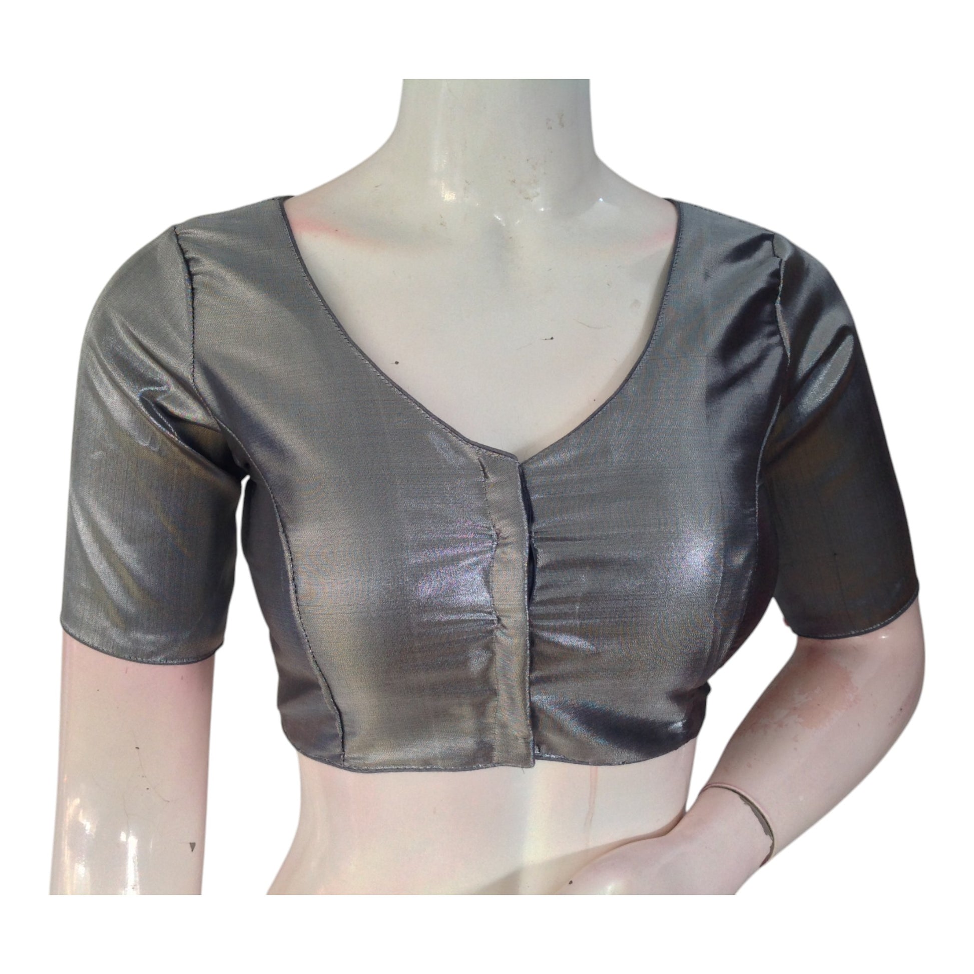 Sophisticated Grey Tone Tissue Silk V-neck Blouse - Simple & Versatile