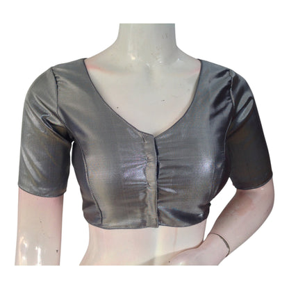 Sophisticated Grey Tone Tissue Silk V-neck Blouse - Simple & Versatile