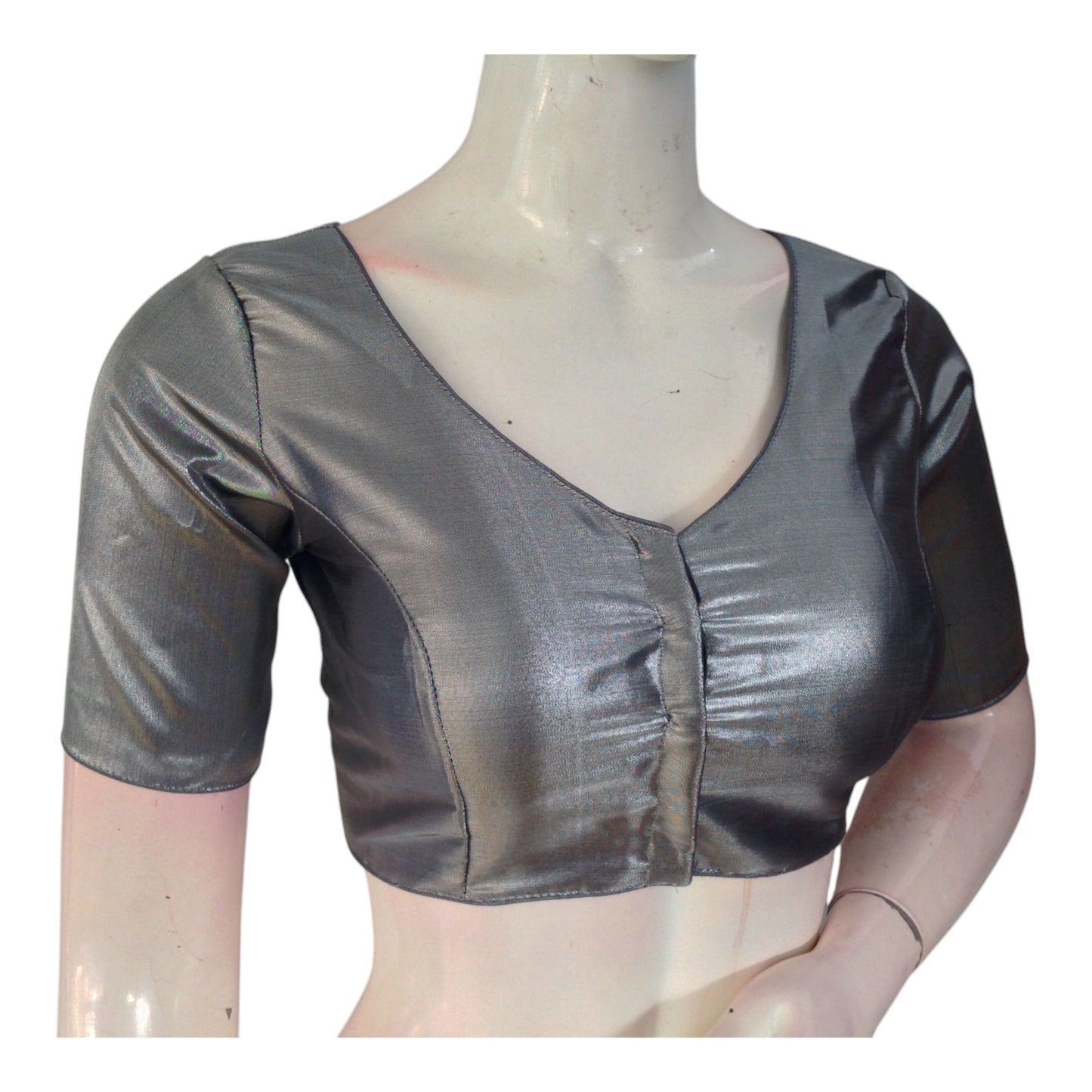 Sophisticated Grey Tone Tissue Silk V-neck Blouse - Simple & Versatile