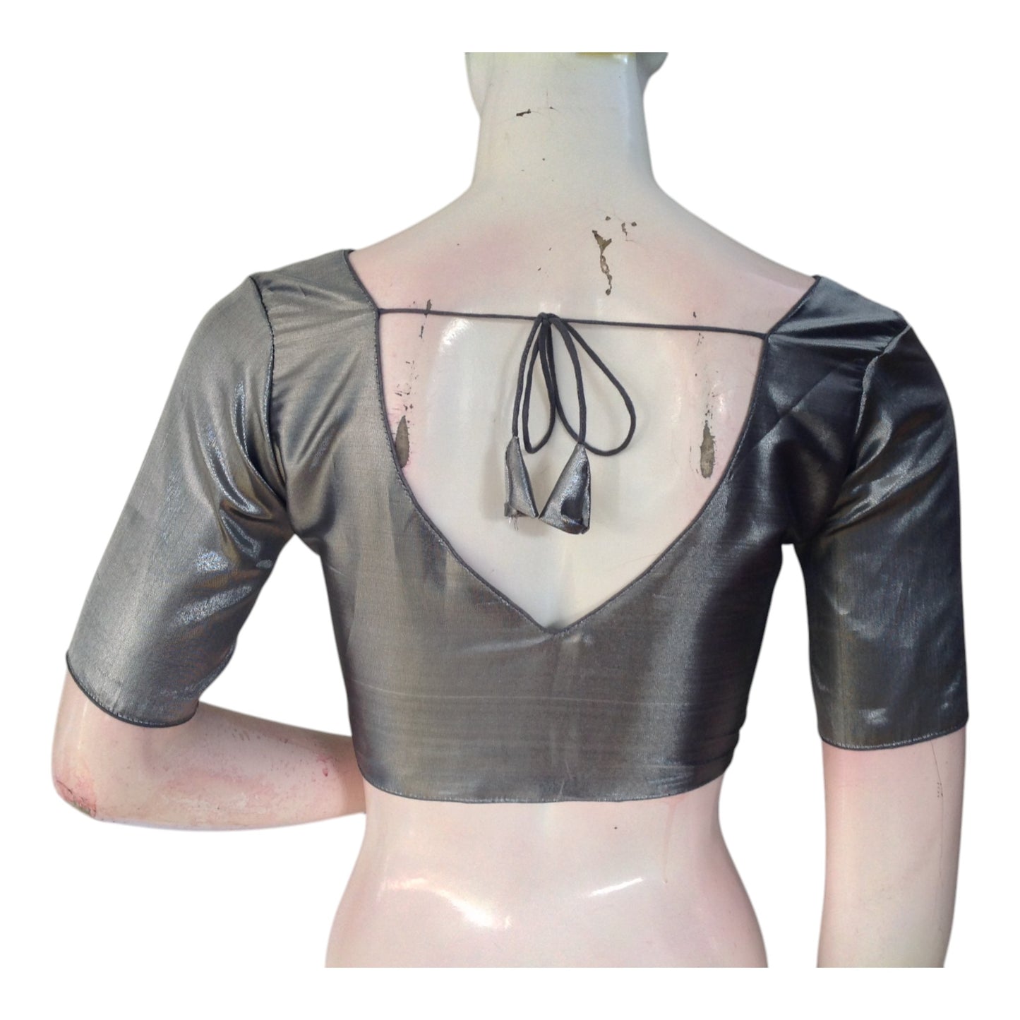 Sophisticated Grey Tone Tissue Silk V-neck Blouse - Simple & Versatile