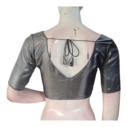 Sophisticated Grey Tone Tissue Silk V-neck Blouse - Simple & Versatile