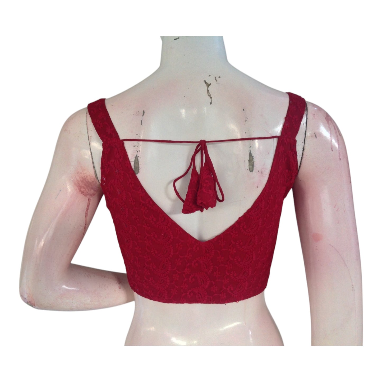 Elegant Maroon Color Chikankari Blouse - Spaghetti Strap, Sleeveless Design