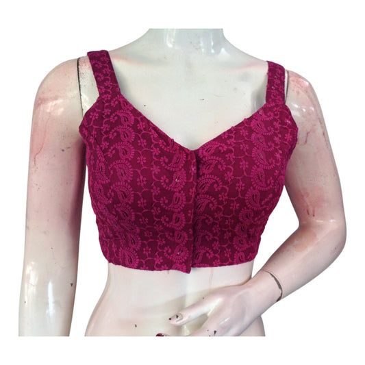 Elegant Purple Color Chikankari Blouse - Spaghetti Strap, Sleeveless Design
