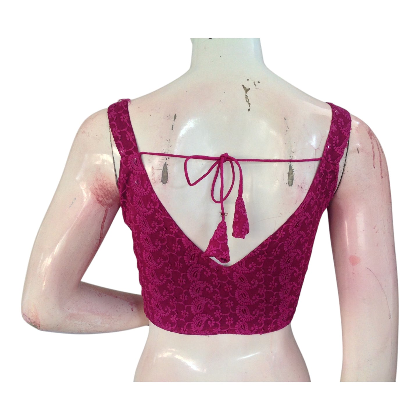 Elegant Purple Color Chikankari Blouse - Spaghetti Strap, Sleeveless Design