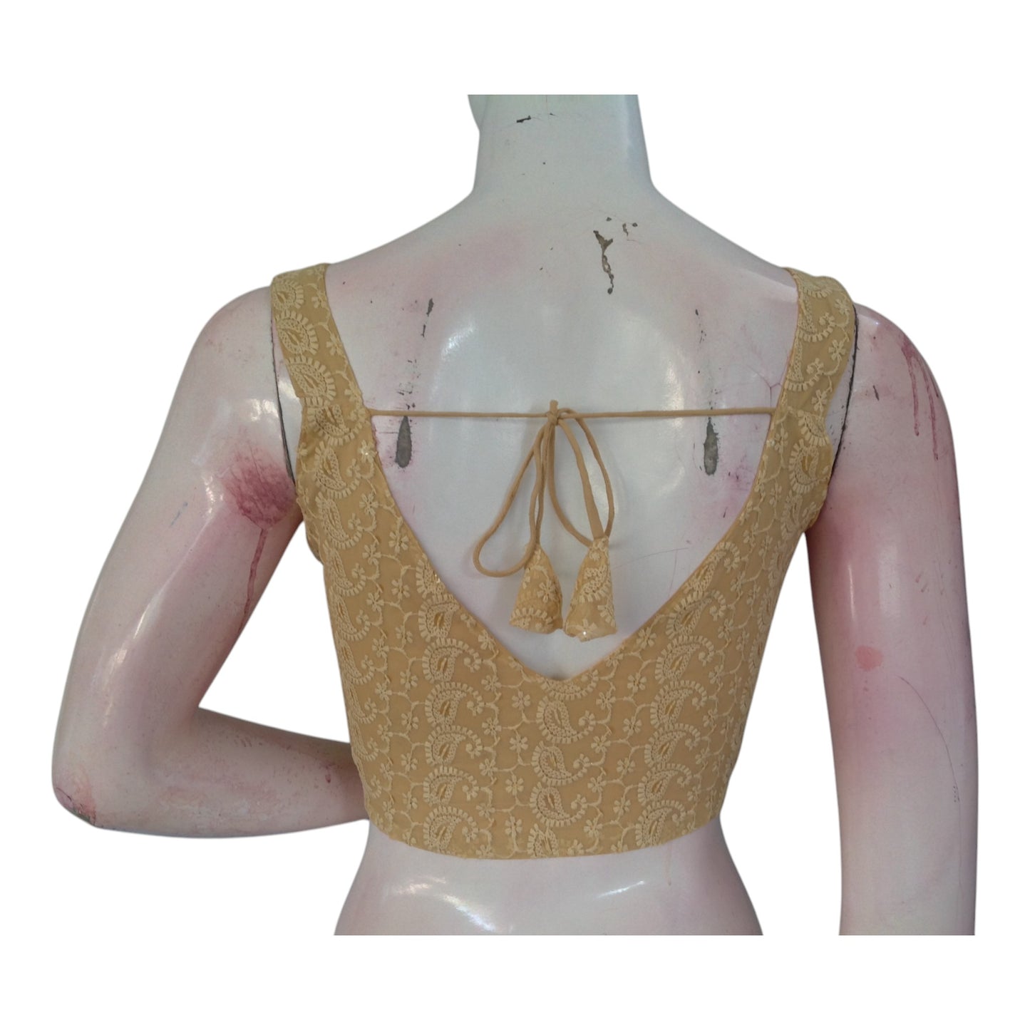 Luxe Gold Chikankari Spaghetti Strap Designer Readymade Saree Blouse