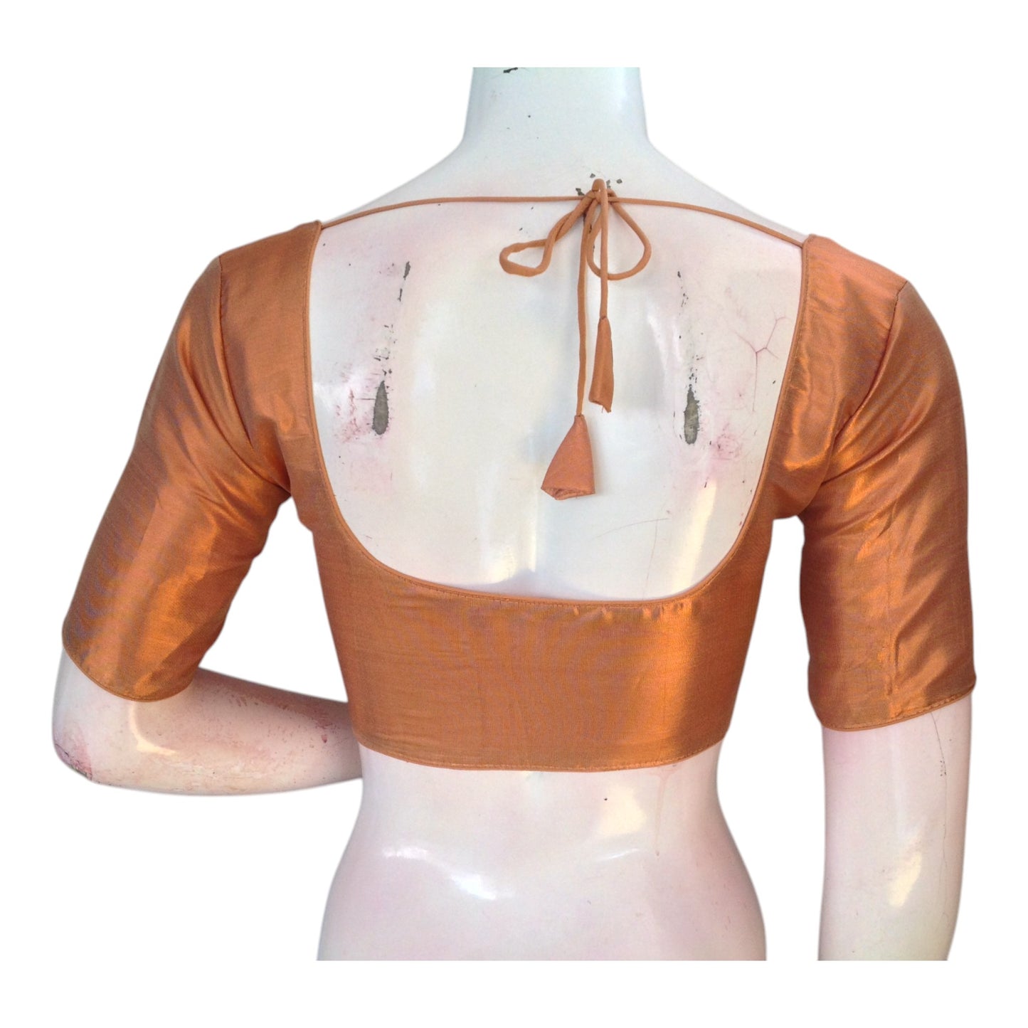 Copper Color Plain Tissue Silk Ready made Saree Blouse