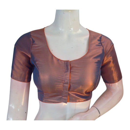Teal Copper Color Plain Tissue Silk Ready made Saree Blouse