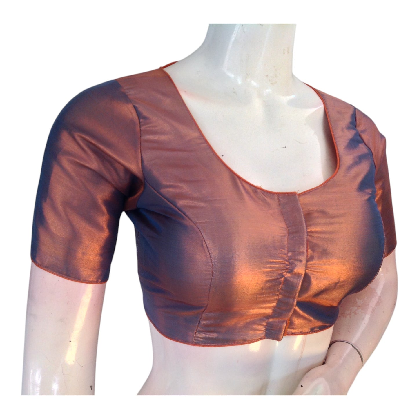 Teal Copper Color Plain Tissue Silk Ready made Saree Blouse