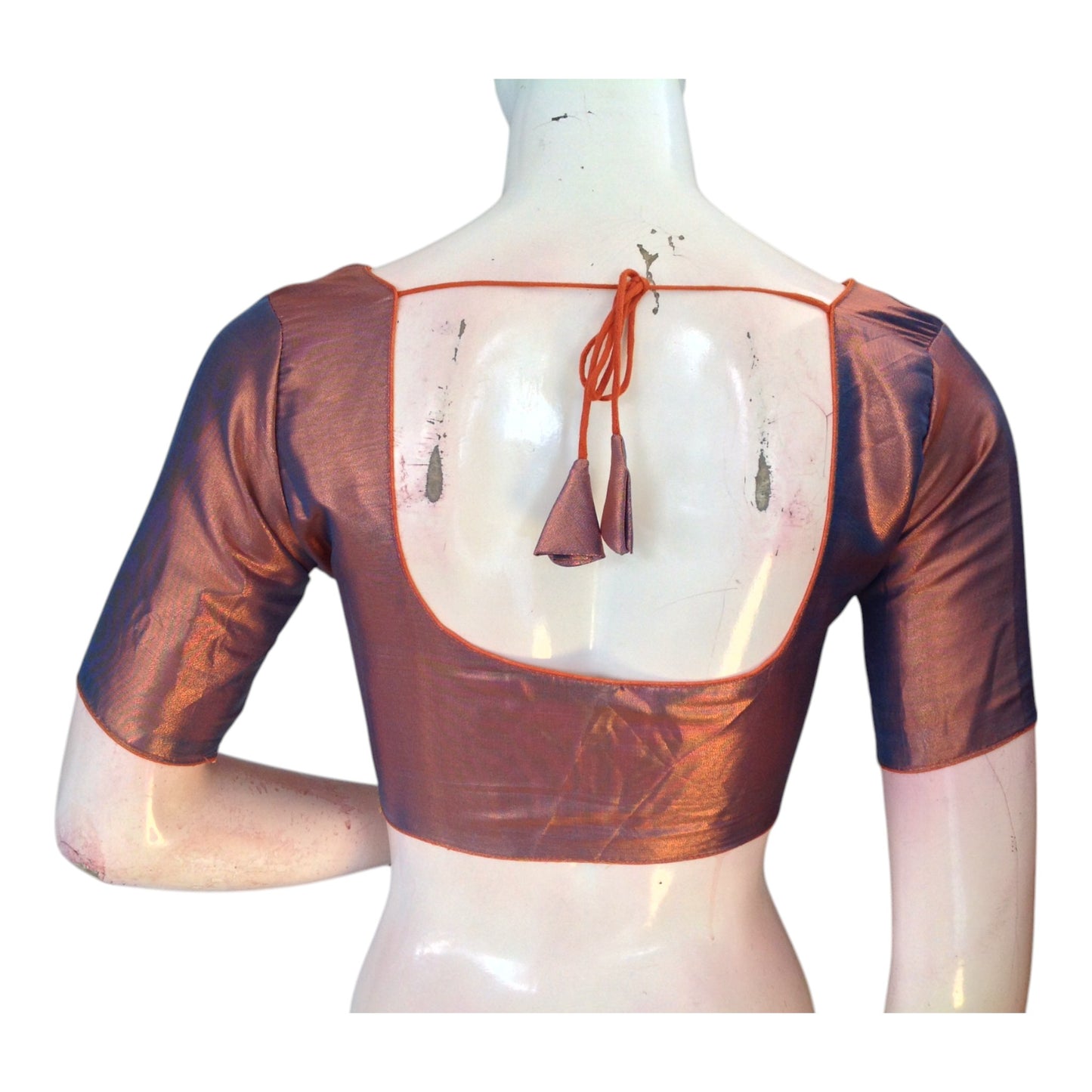 Teal Copper Color Plain Tissue Silk Ready made Saree Blouse