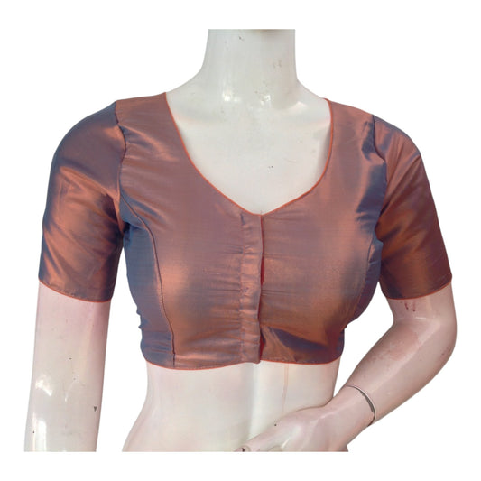 Copper Teal Shimmer Tissue Silk Ready made Blouse | Festive & Wedding Wear
