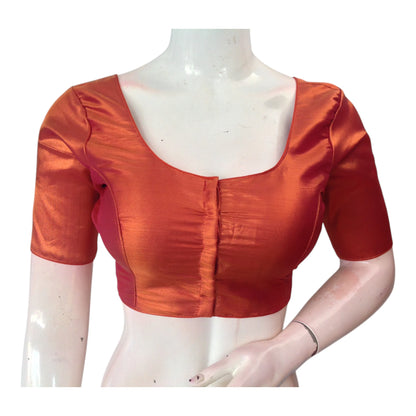 Dark Copper Color Plain Tissue Silk Ready made Blouse - Luxurious Plain Design