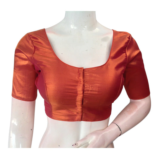 Dark Copper Color Plain Tissue Silk Ready made Blouse - Luxurious Plain Design