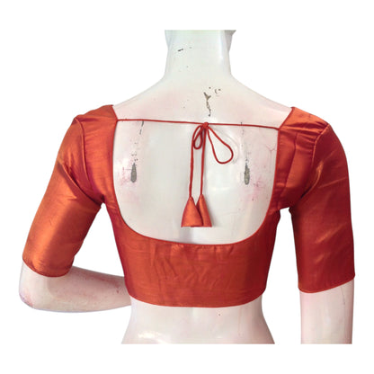 Dark Copper Color Plain Tissue Silk Ready made Blouse - Luxurious Plain Design