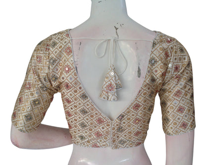 Versatile Off-White Semi-Silk Blouse: Multi-Thread Work, Ready to Wear