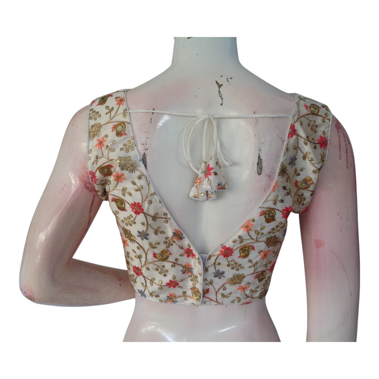 Elegant Off-White Color Floral Embroidery Semi-Silk Readymade Blouse