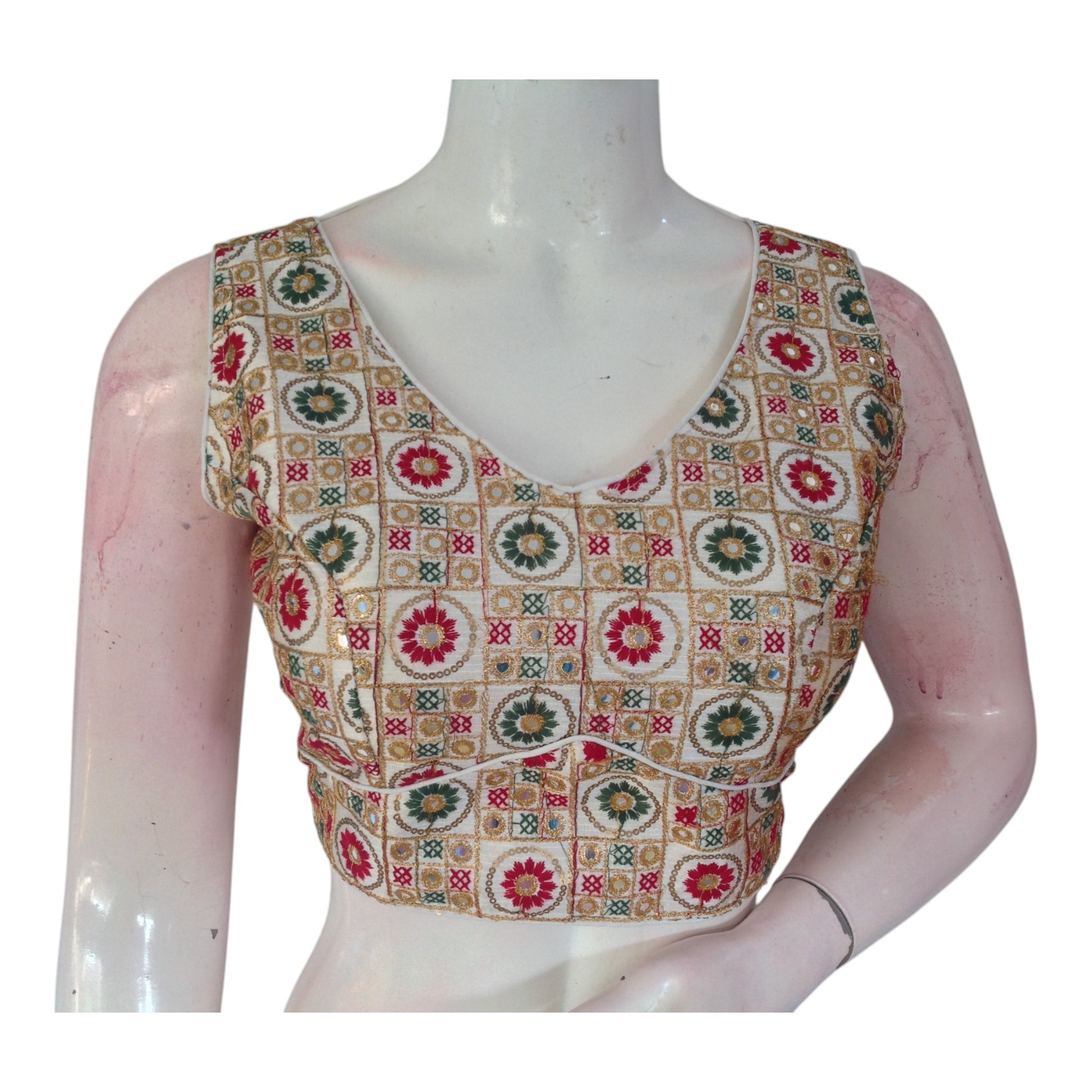 Classic Off-White Color Floral Embroidered Readymade Saree Blouse