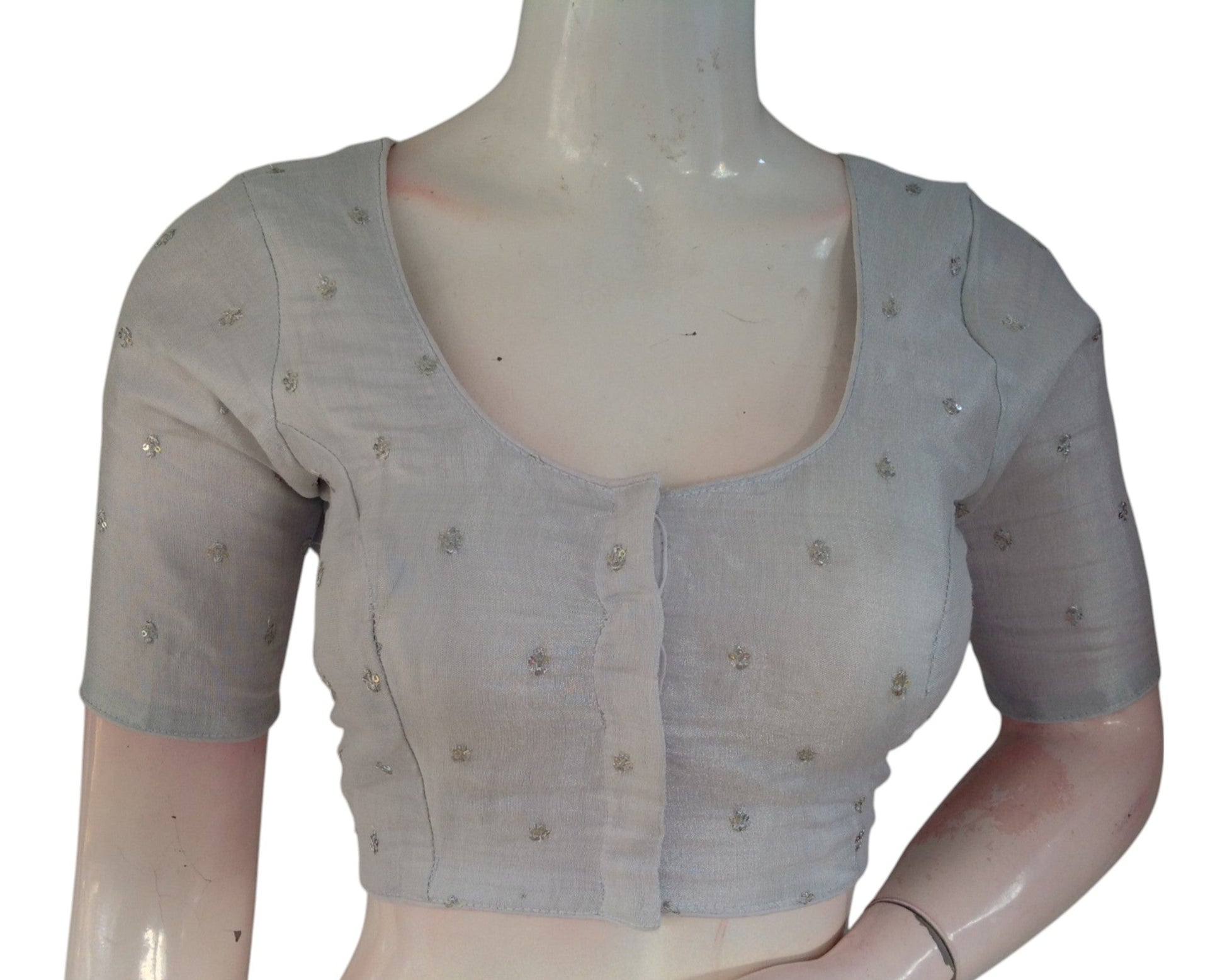 Dazzling Silver Tissue Silk Sequined Embroidery Ready made Blouse