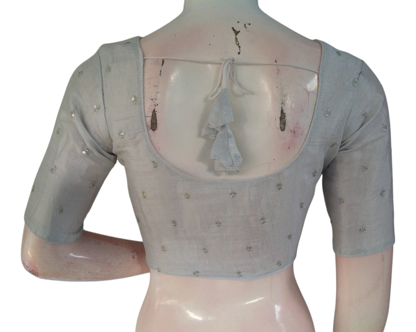 Dazzling Silver Tissue Silk Sequined Embroidery Ready made Blouse
