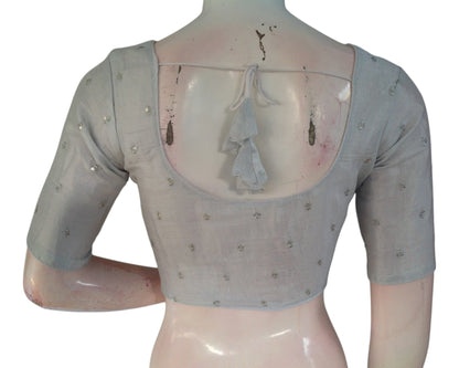 Dazzling Silver Tissue Silk Sequined Embroidery Ready made Blouse