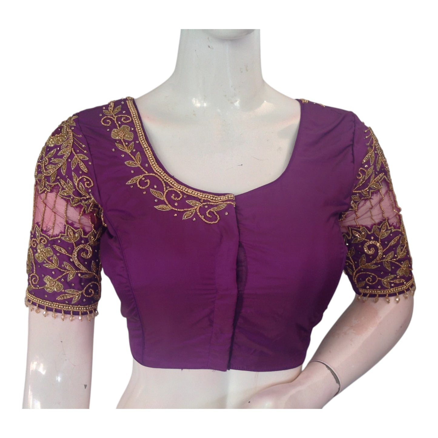 Opulent Purple: Knot & Net Aari Handwork Wedding Silk Saree Blouse