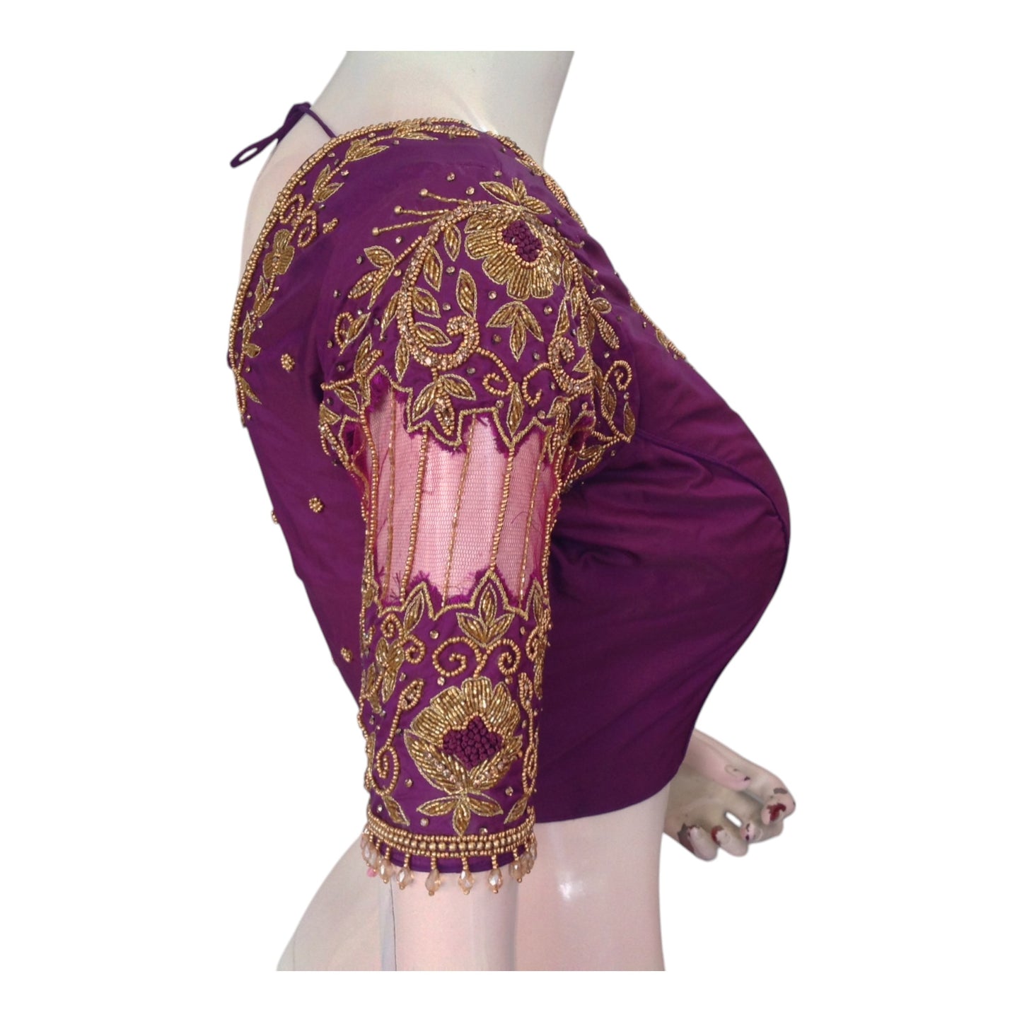 Opulent Purple: Knot & Net Aari Handwork Wedding Silk Saree Blouse