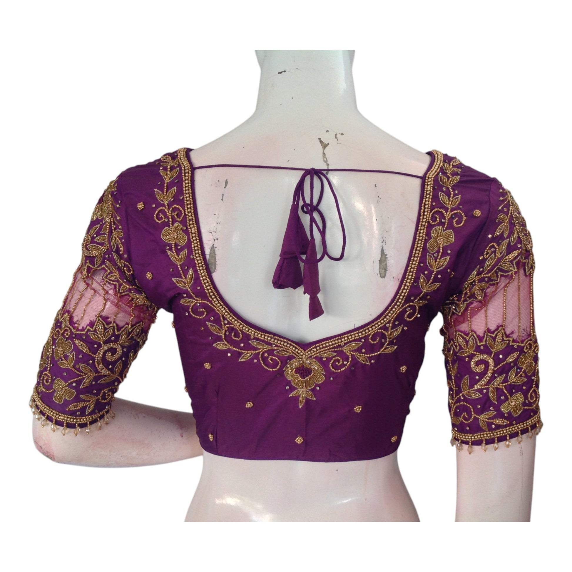 Opulent Purple: Knot & Net Aari Handwork Wedding Silk Saree Blouse