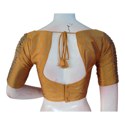 Opulent Mustard Gold Brocade Silk Blouse with Gold Butta & Designer Sleeves