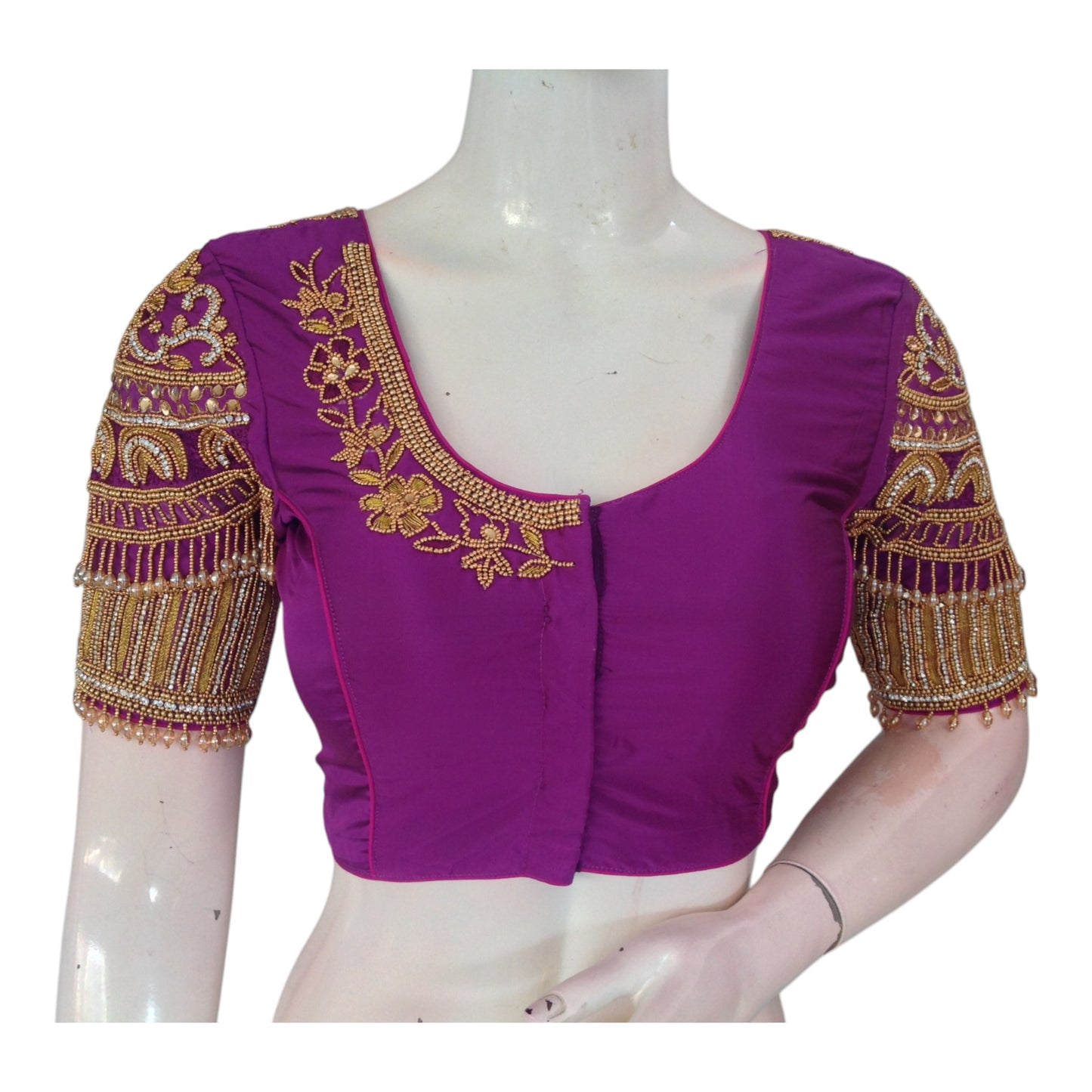 Regal Purple Color Wedding Silk Saree Blouse with Heavy Aari Handwork