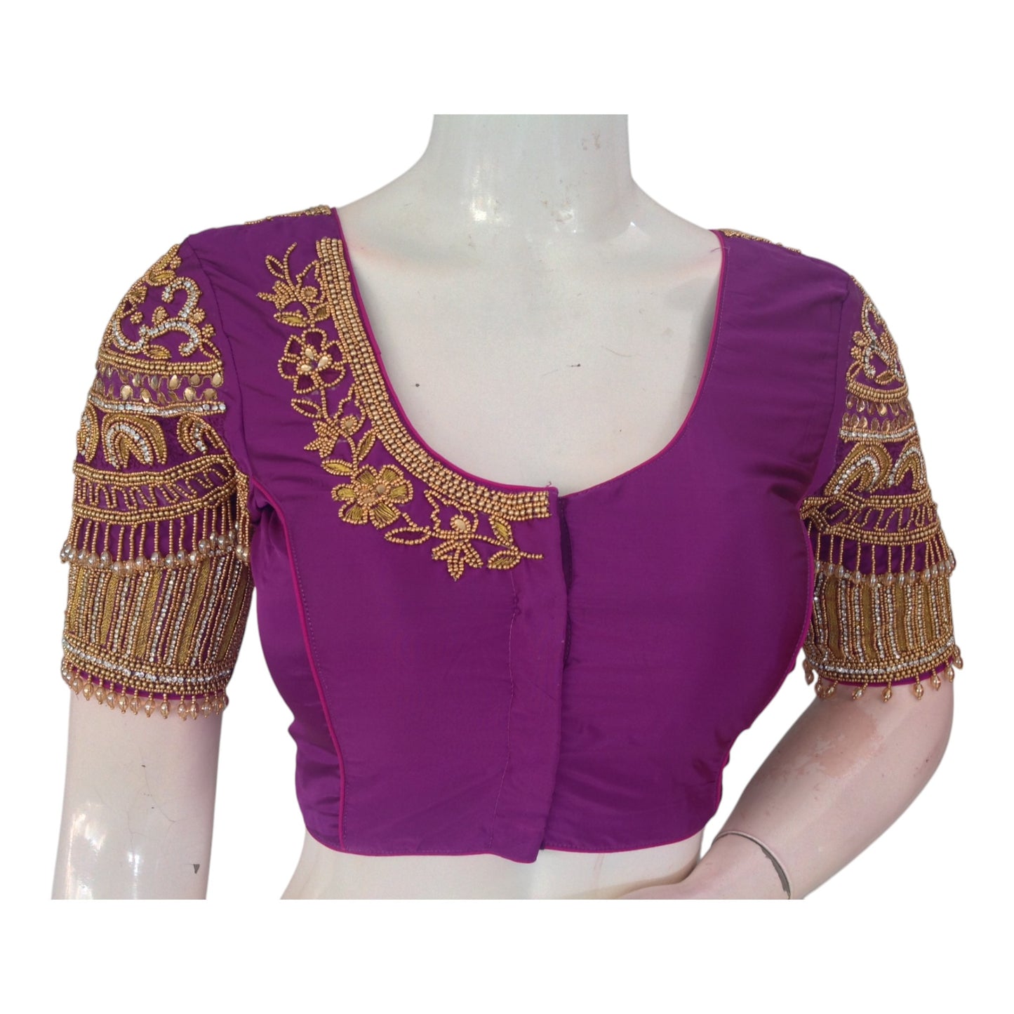 Regal Purple Color Wedding Silk Saree Blouse with Heavy Aari Handwork