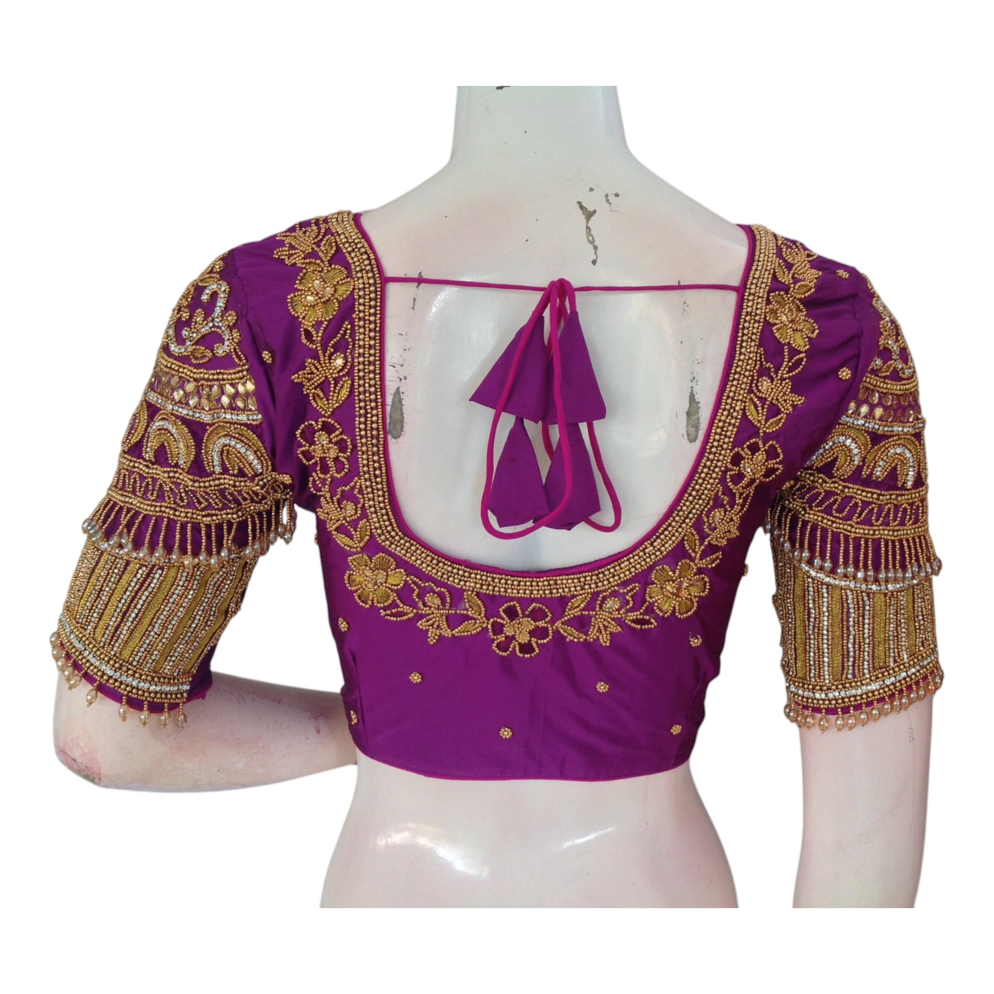 Regal Purple Color Wedding Silk Saree Blouse with Heavy Aari Handwork 