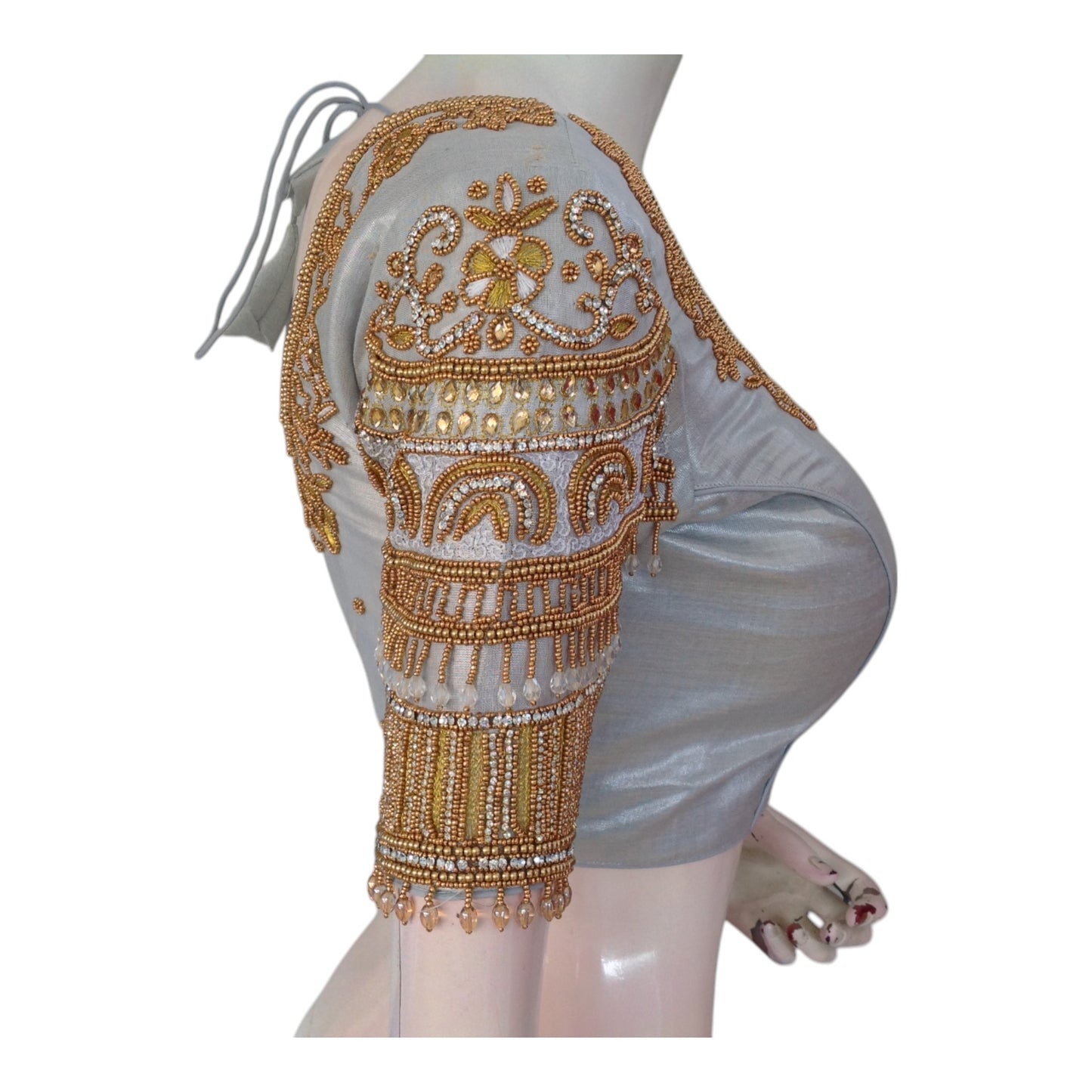 Bridal Special: Tissue Silk Blouse with Intricate Silver Aari Hand Work