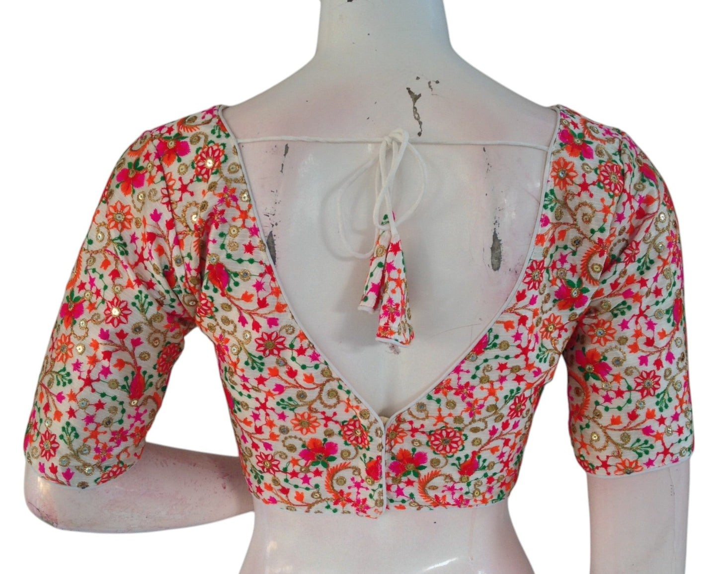 Off-White Color Multi-Thread Semi-Silk Readymade Saree Blouse